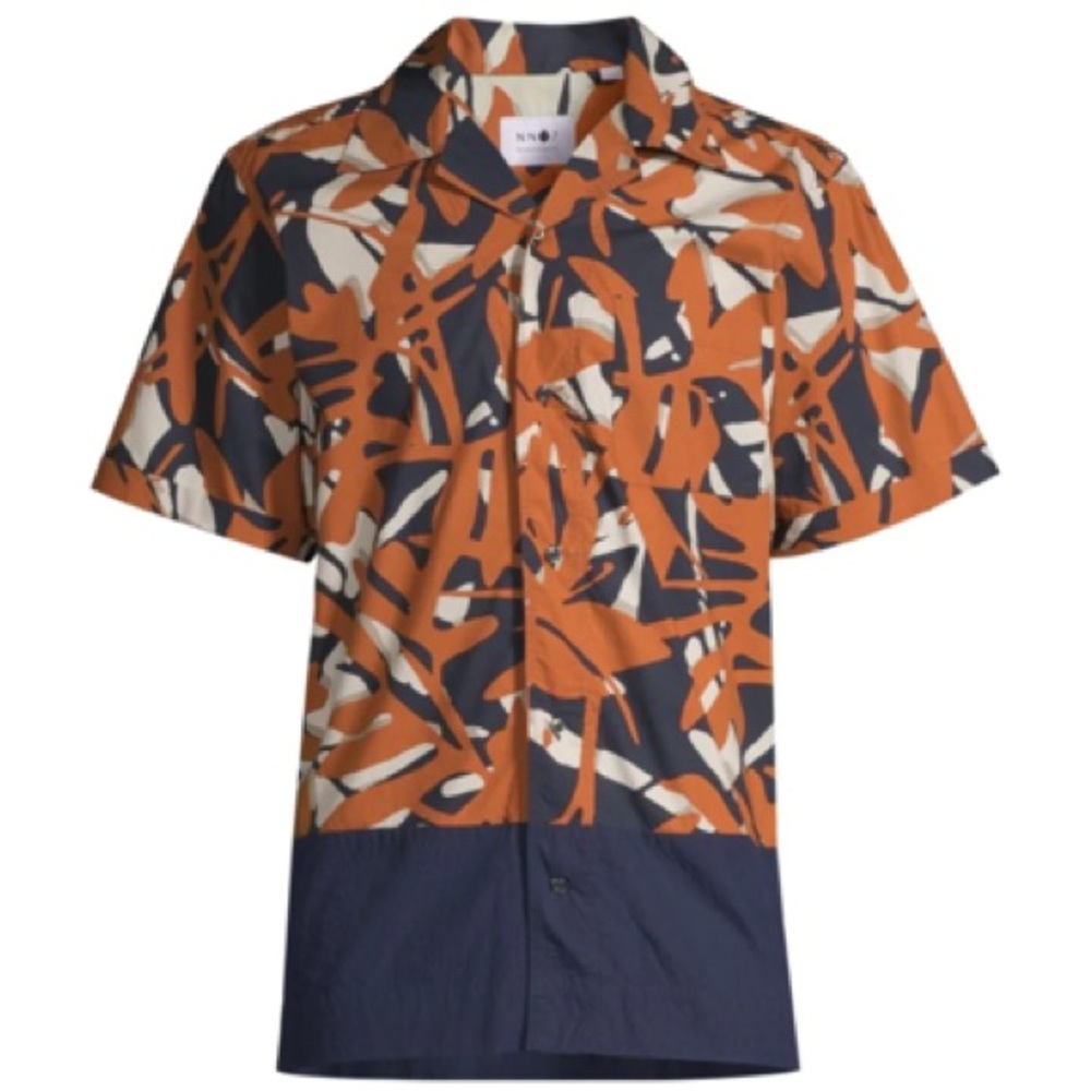 NN07 No Nationality Oliver 5284 Shirt‎ In Terracotta Print Sz Medium Mens